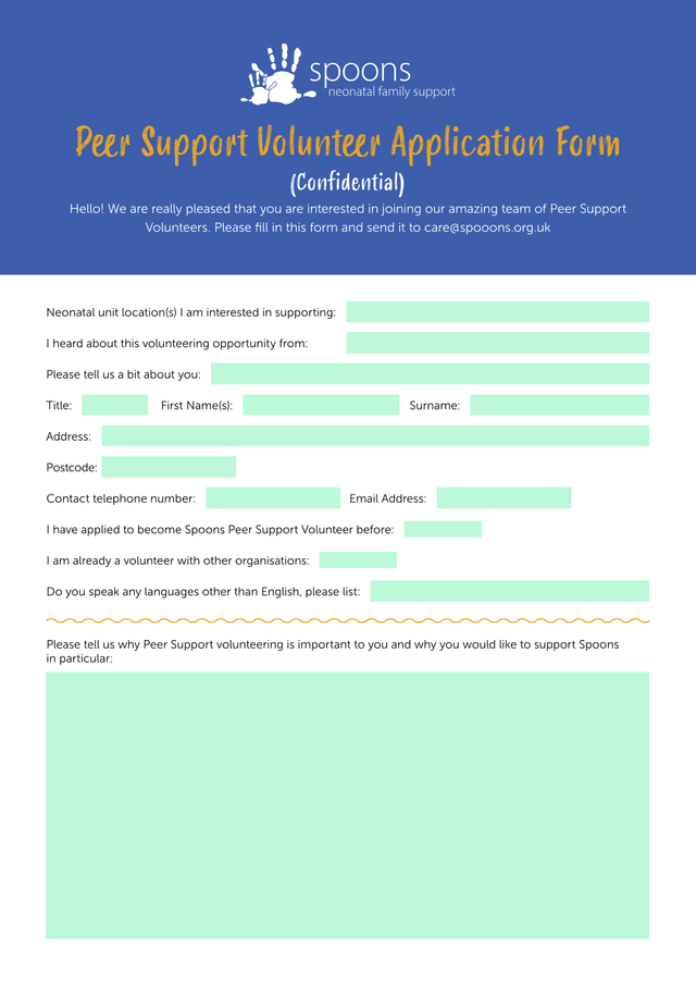 Peer Support Volunteer Application Form screenshot