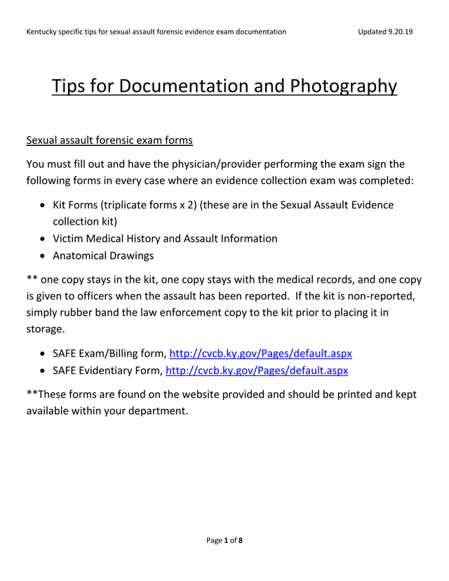 Kentucky Specific Tips For Sexual Assault Forensic Evidence Exam Documentation screenshot