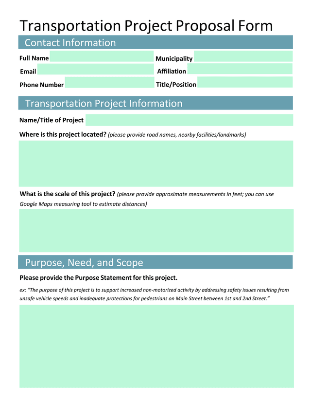 Transportation Project Proposal Form screenshot