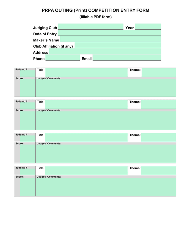 PRPA OUTING (Print) COMPETITION ENTRY FORM screenshot