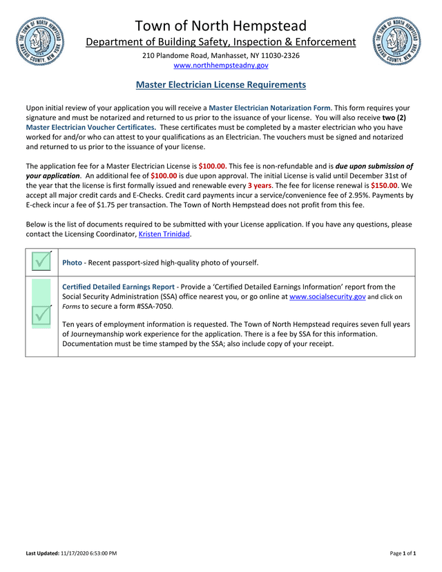 Master Electrician License Requirements screenshot