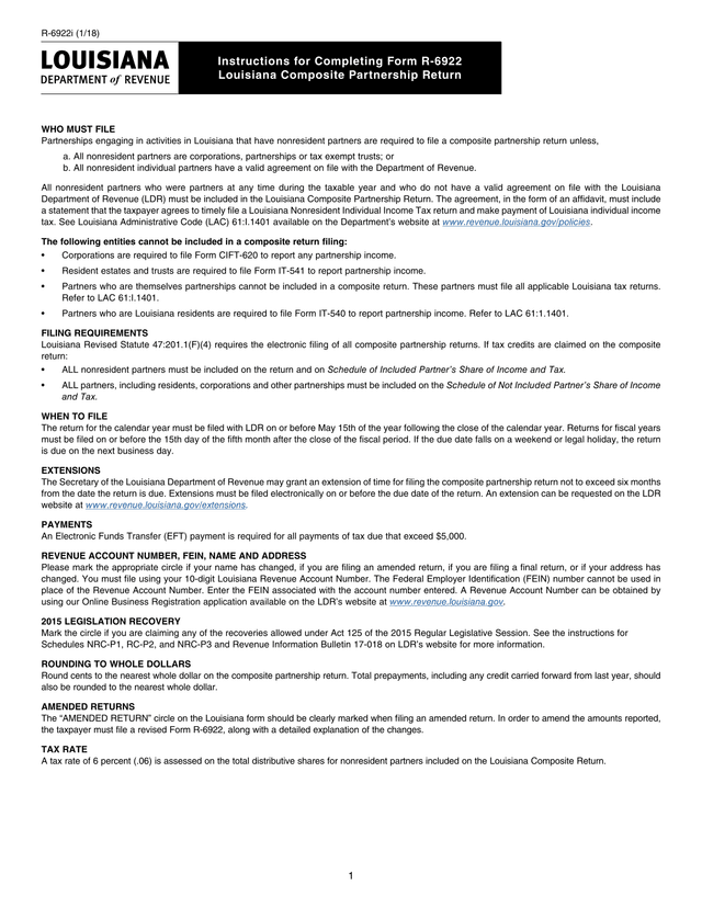 Louisiana Composite Partnership Return Instructions screenshot