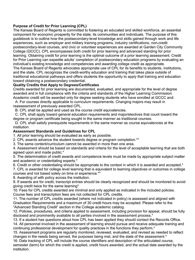 Credit For Prior Learning (CPL) Guidebook screenshot