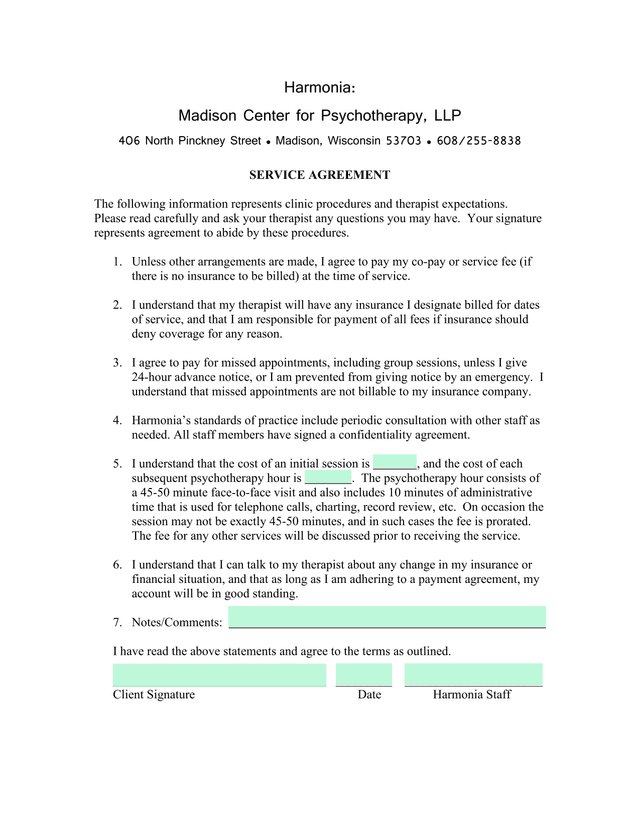 SERVICE AGREEMENT screenshot