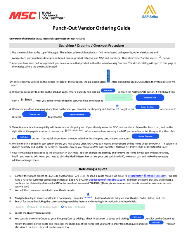 Punch Out Vendor Ordering Guide screenshot