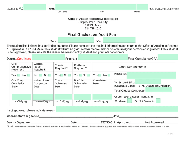 Final Graduation Audit Form screenshot