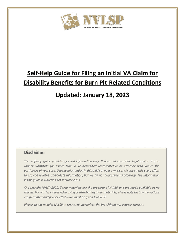 Self Help Guide For Filing An Initial VA Claim For Disability Benefits For Burn Pit Related Conditio screenshot