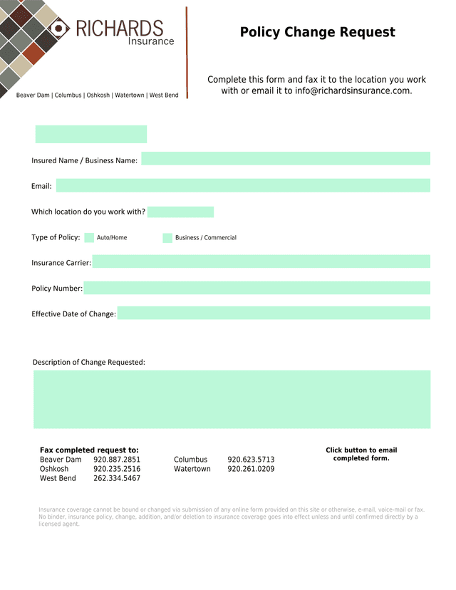 Policy Change Request screenshot