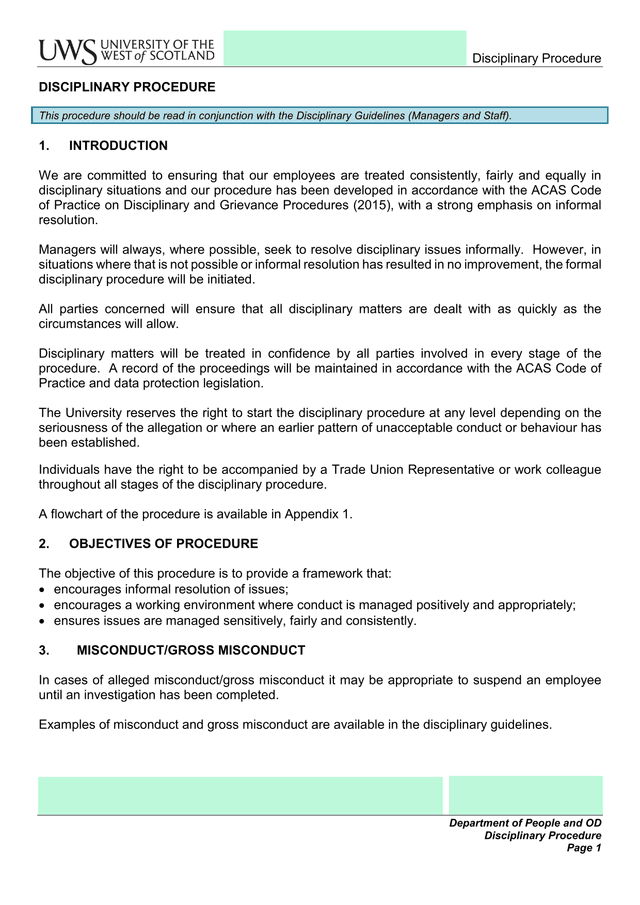 Disciplinary Procedure screenshot