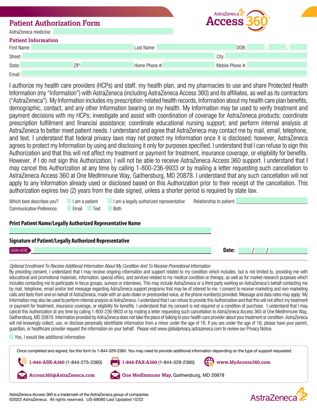Patient Authorization Form screenshot