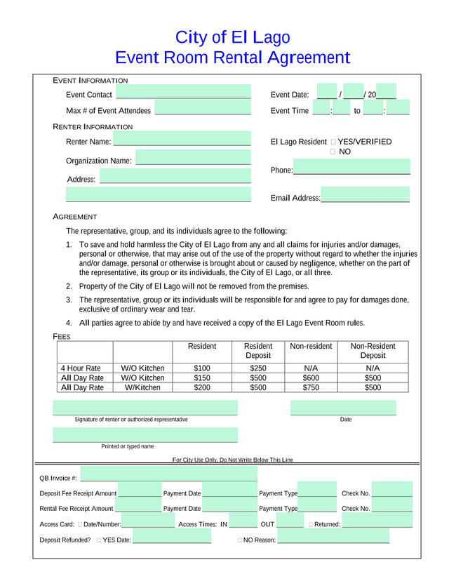 City Of El Lago Event Room Rental Agreement screenshot
