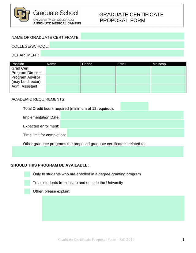 Graduate Certificate Proposal Form screenshot