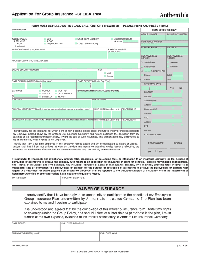 Application For Group Insurance   CHEIBA Trust screenshot