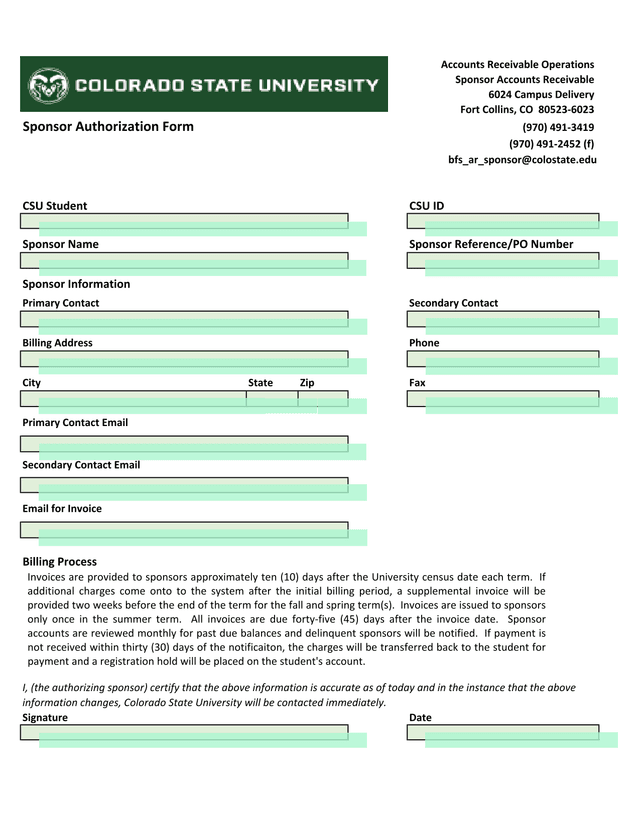 Sponsor Authorization Form screenshot