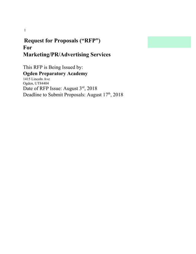 Request For Proposals (RFP) For MarketingPRAdvertising Services screenshot