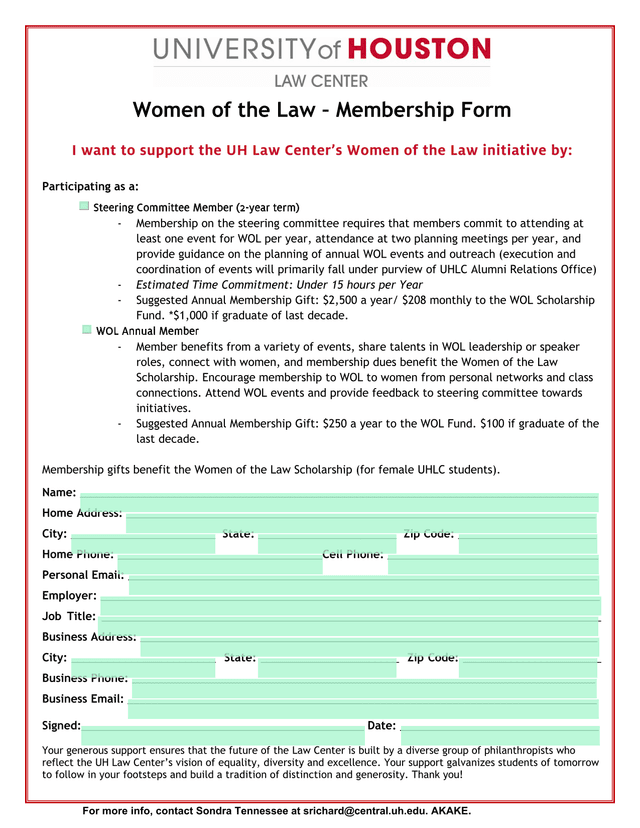 Women Of The Law  Membership Form screenshot