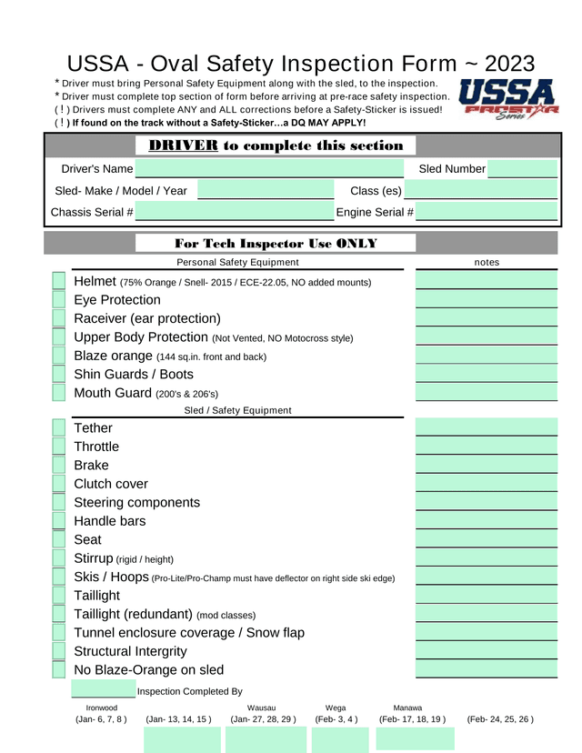 USSA   Oval Safety Inspection Form screenshot