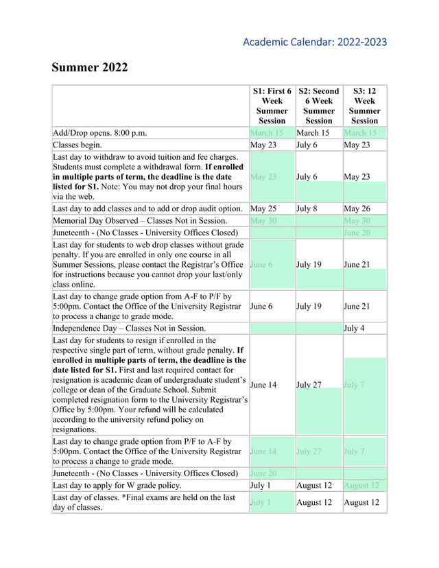 Academic Calendar 2022 2023 screenshot
