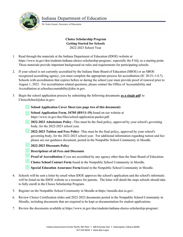 Choice Scholarship Program Getting Started For Schools screenshot