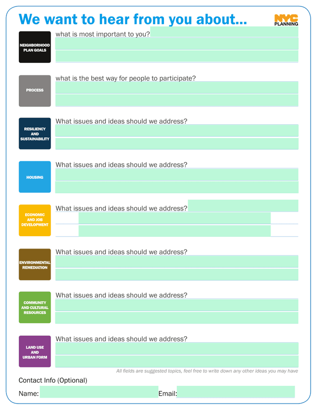 Neighborhood Plan Goals Community Input Form screenshot