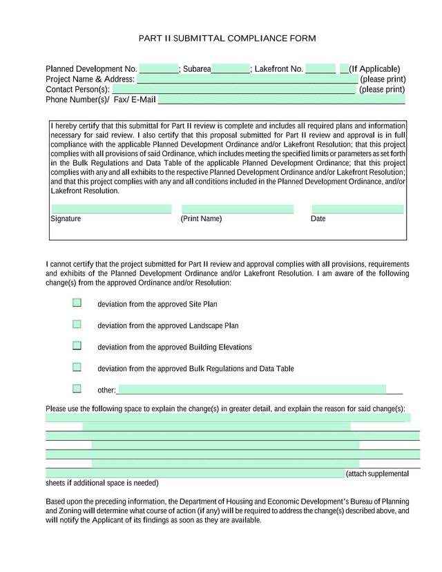 Part II Submittal Compliance Form screenshot