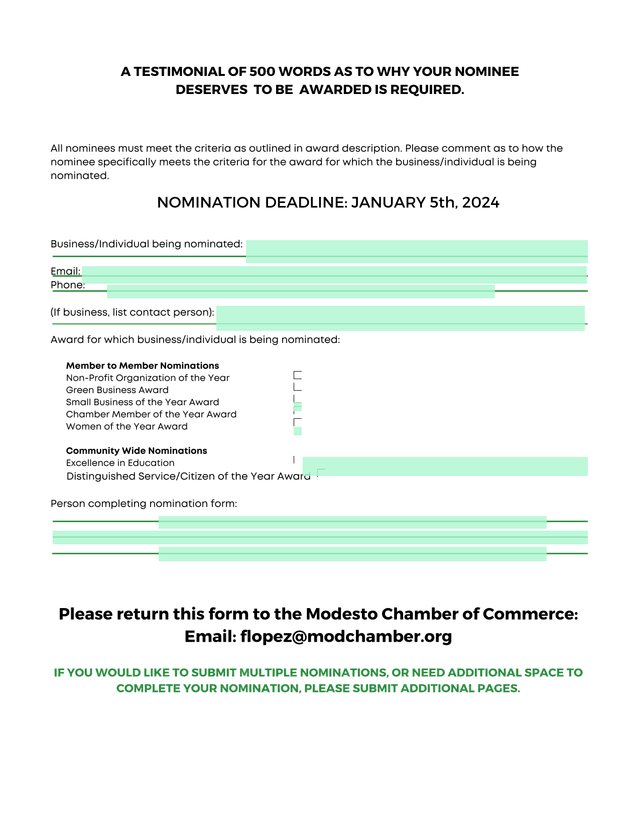 Award Nomination Form screenshot