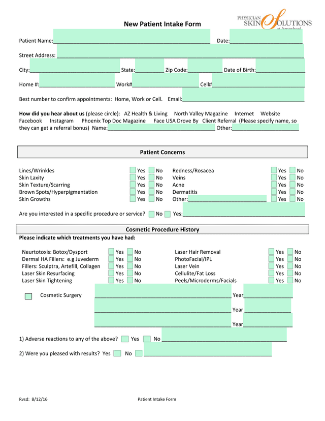 New Patient Intake Form screenshot