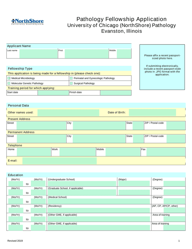 Pathology Fellowship Application screenshot