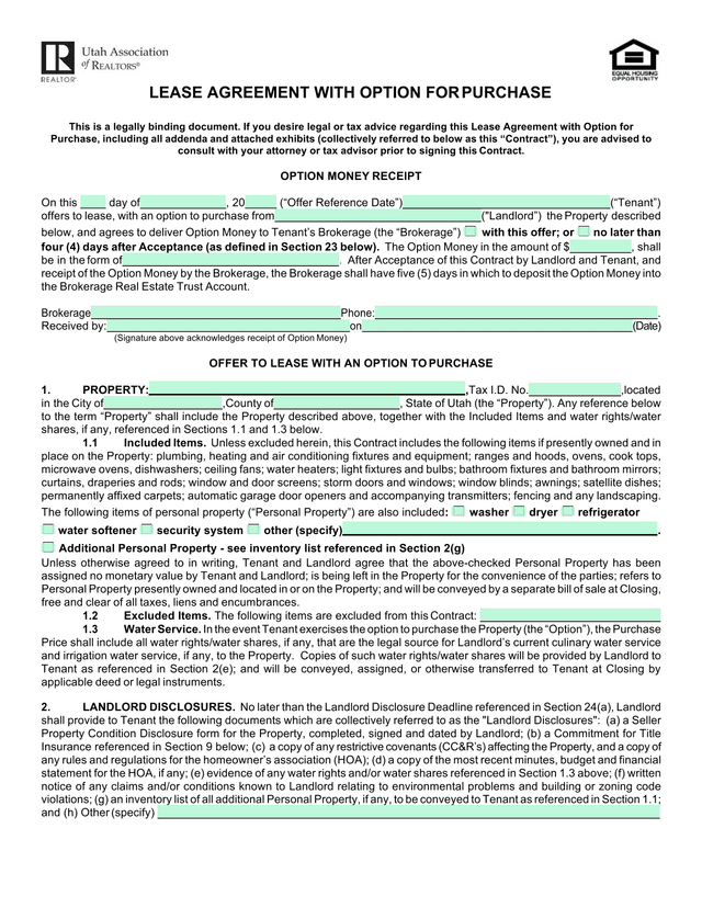 Lease Agreement With Option For Purchase screenshot