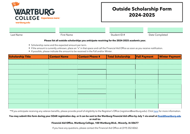 Outside Scholarship Form screenshot