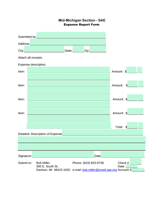 Mid Michigan Section   SAE Expense Report Form screenshot