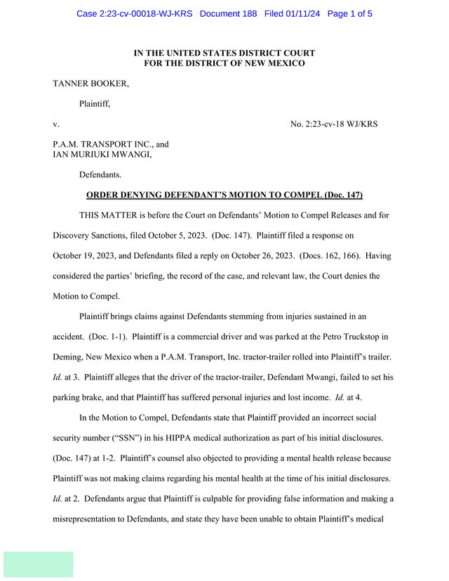 Order Denying DefendantS Motion To Compel screenshot