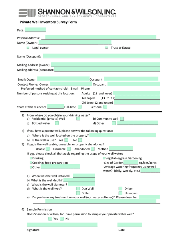 Private Well Inventory Survey Form screenshot