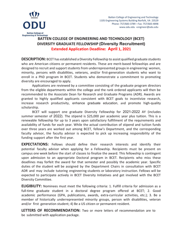 Batten College Of Engineering And Technology Diversity Graduate Fellowship screenshot
