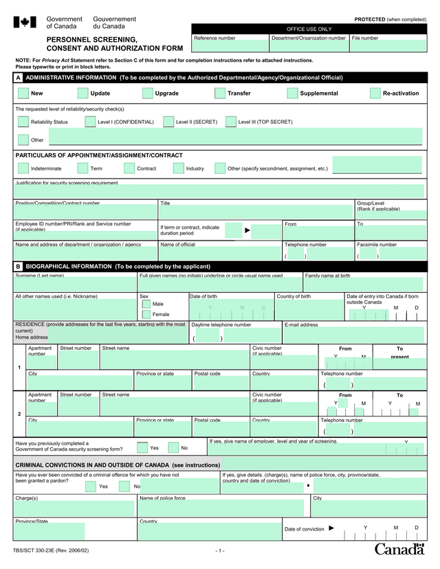 PERSONNEL SCREENING, CONSENT AND AUTHORIZATION FORM screenshot