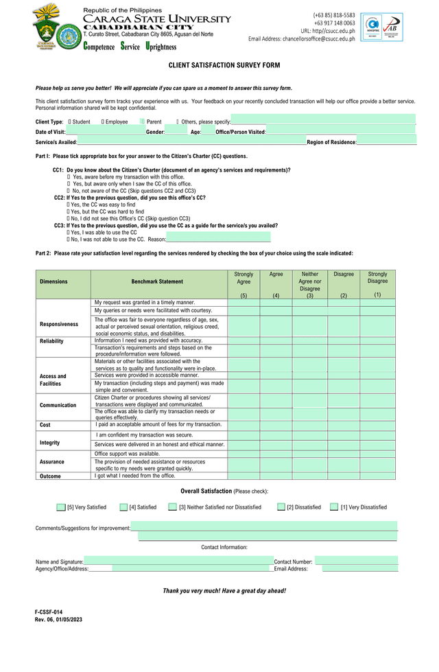 Client Satisfaction Survey Form screenshot
