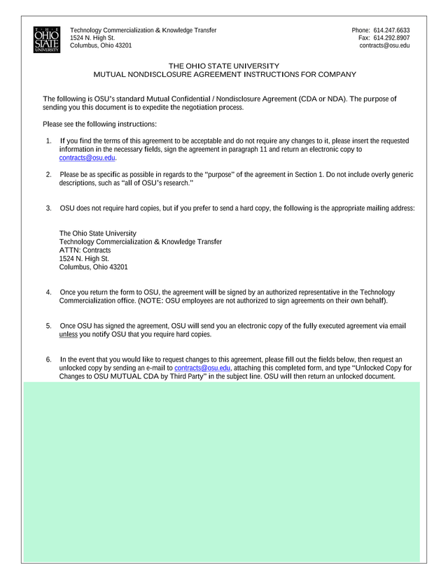 Mutual Nondisclosure Agreement Instructions For Company screenshot