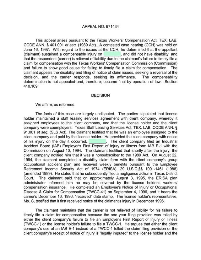 Appeal No. 971434   Workers Compensation Case screenshot