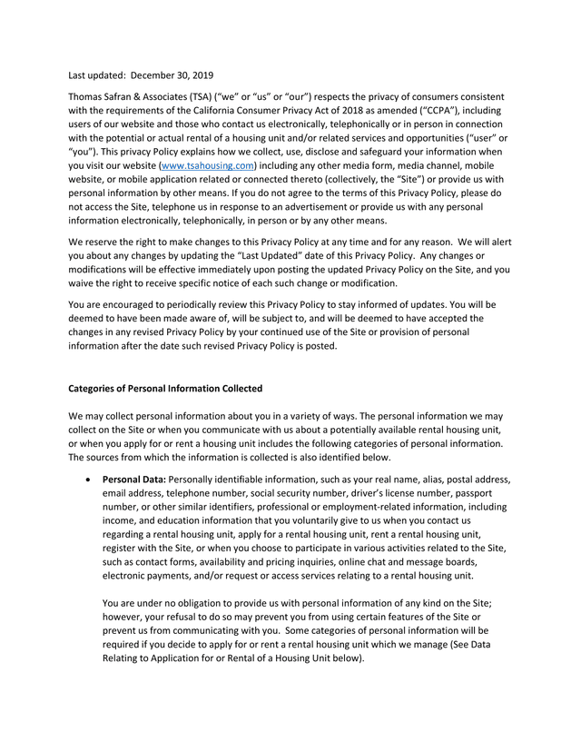 Thomas Safran  Associates Privacy Policy screenshot