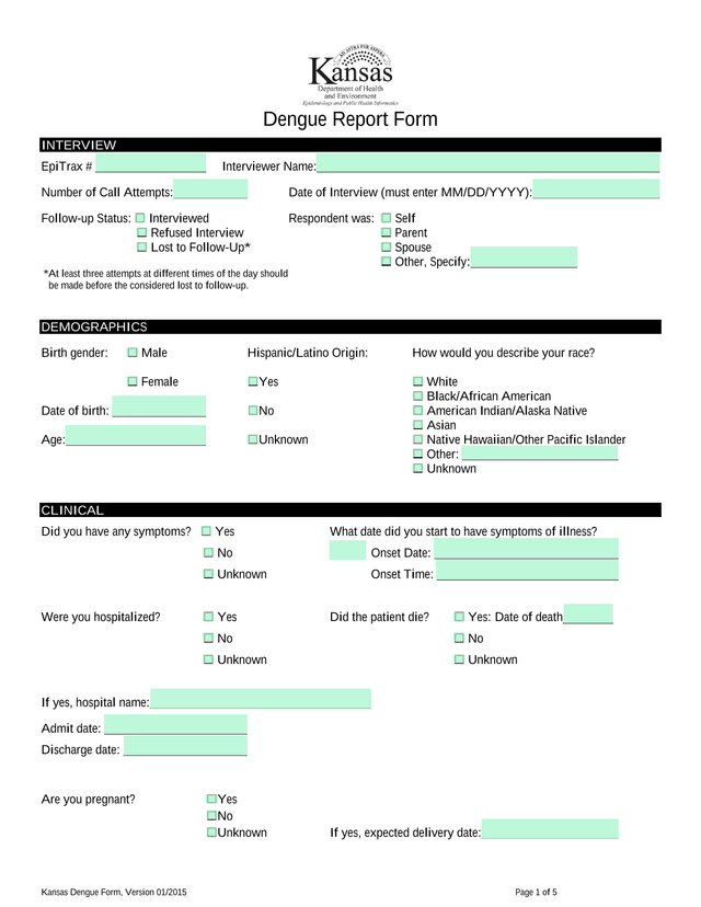 Dengue Report Form screenshot