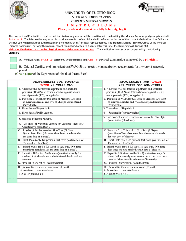 University Of Puerto Rico Medical Sciences Campus Students Medical Services Instructions screenshot