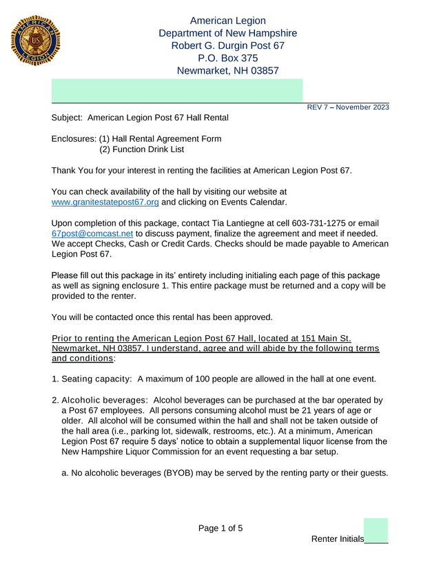 Hall Rental Agreement screenshot