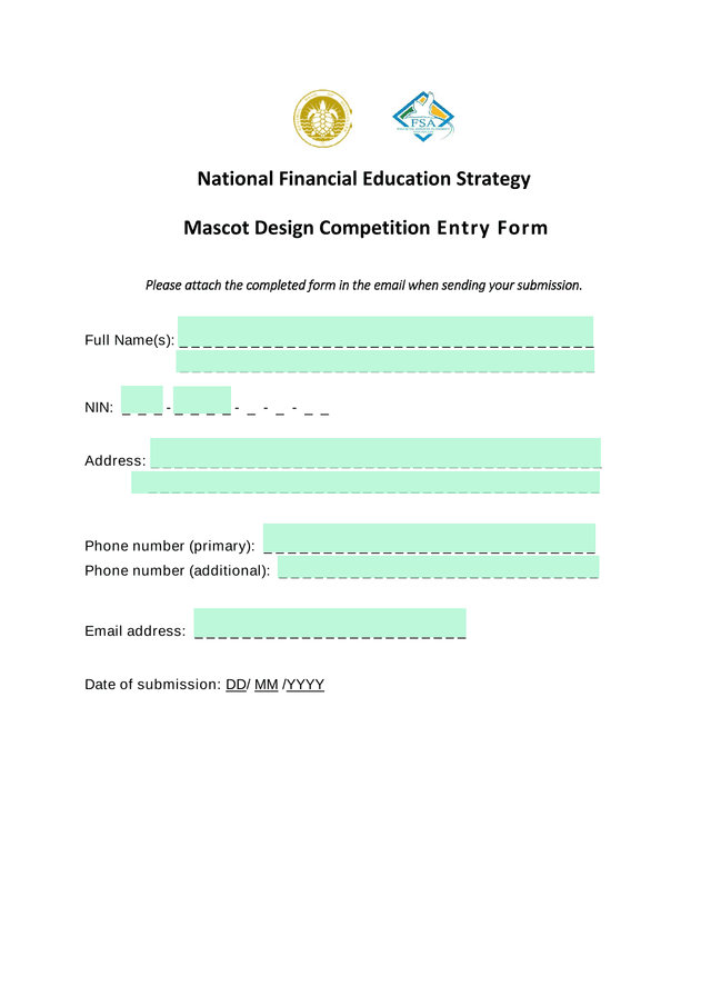 National Financial Education Strategy Mascot Design Competition Entry Form screenshot