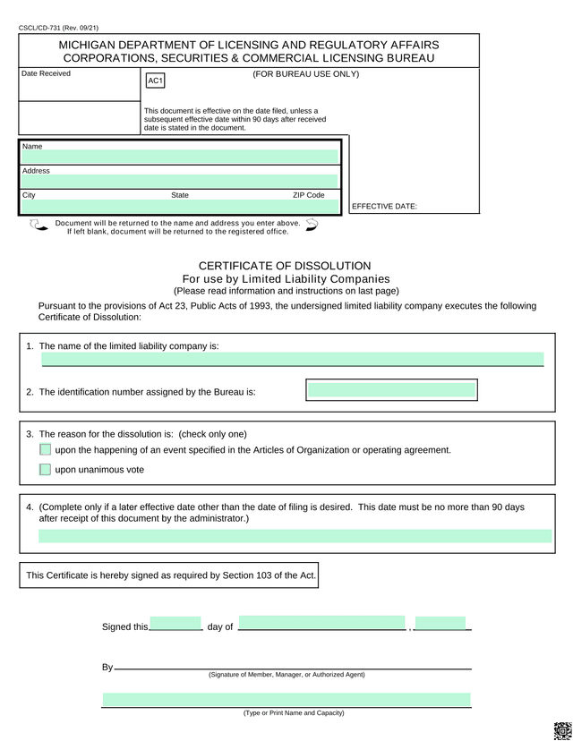 Certificate Of Dissolution screenshot