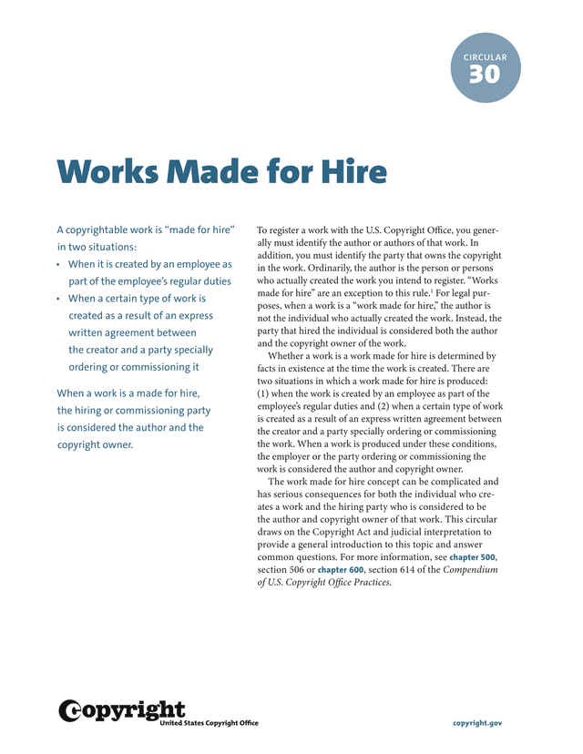 Circular 30 Works Made For Hire screenshot