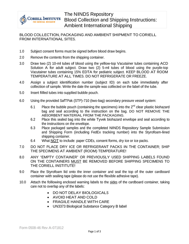 Blood Collection And Shipping Instructions Ambient International Shipping screenshot