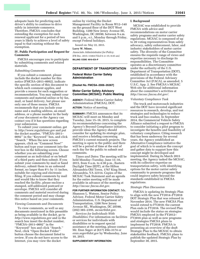 Federal Register Notice FMCSA Exemption Extension screenshot
