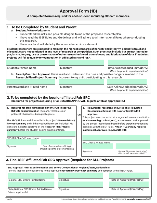 ISEF Approval Form (1B) screenshot