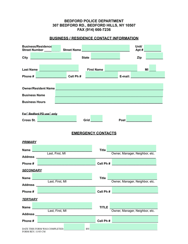 Business  Residence Contact Information screenshot