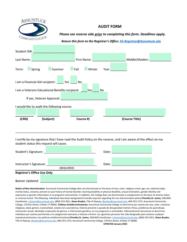 Audit Form screenshot